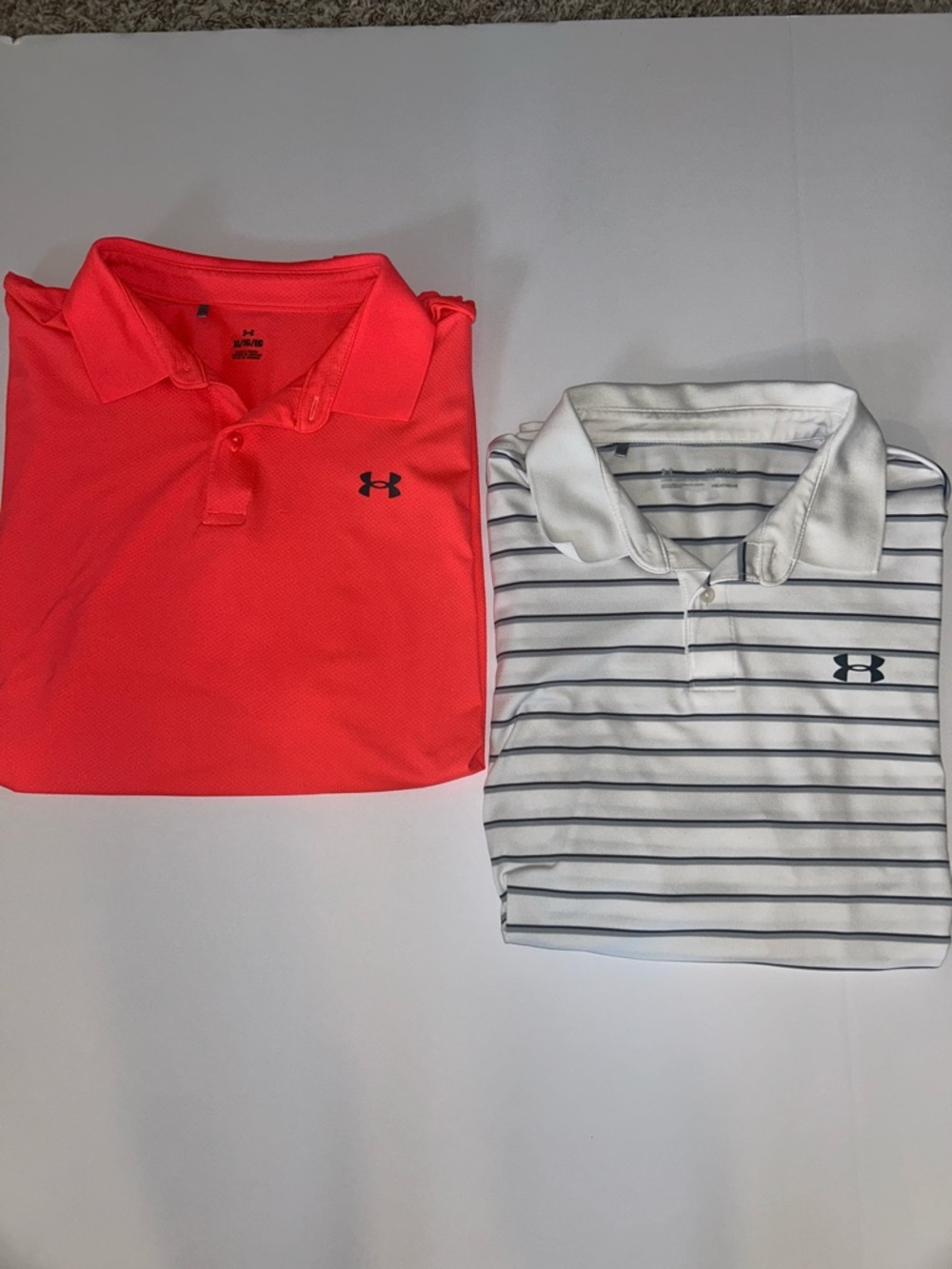 Under Armour Mens Polo Duo - Coral Pink & White Striped